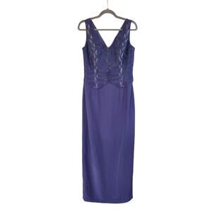 Sean Couture Inky Blue Beaded Bodice New Maxi Formal Gown Prom Dress, Size 10
